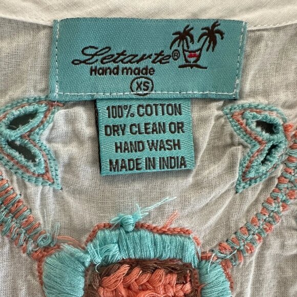 Letarte -Tunic Kaftan White Embroidered Cover-up/Dress Size XS - Worn 1 X - $258 - Picture 10 of 10